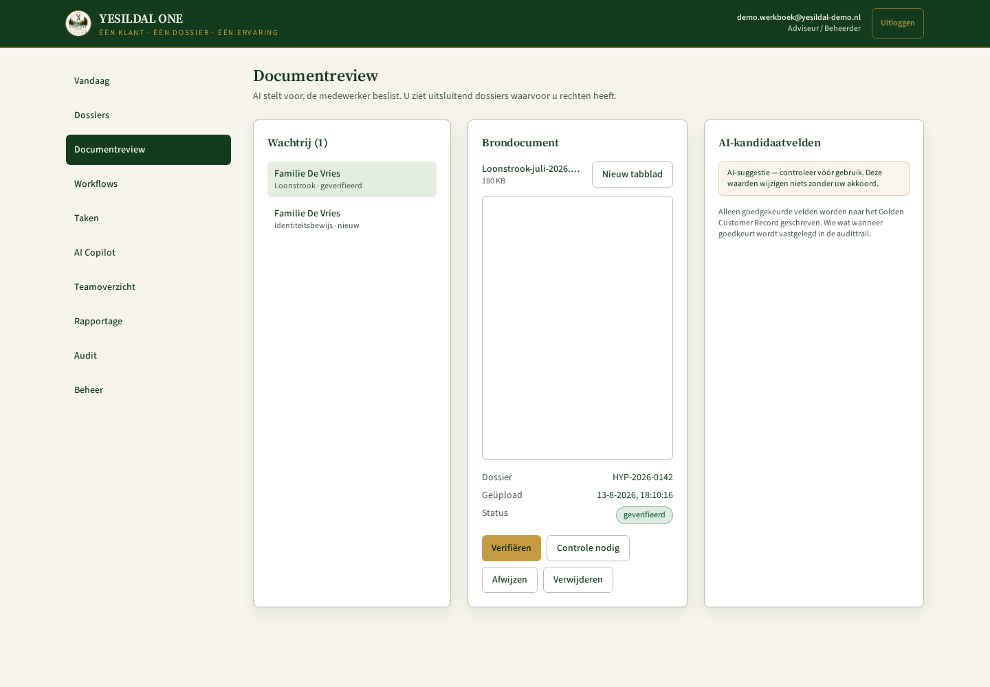 Schermafbeelding: Documenten controleren (vier ogen)