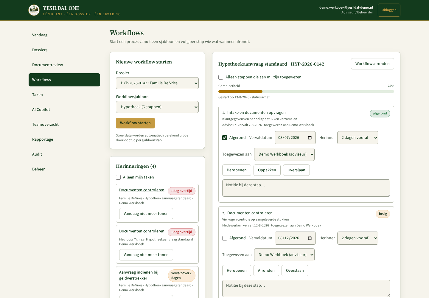 Schermafbeelding: Workflow starten en volgen